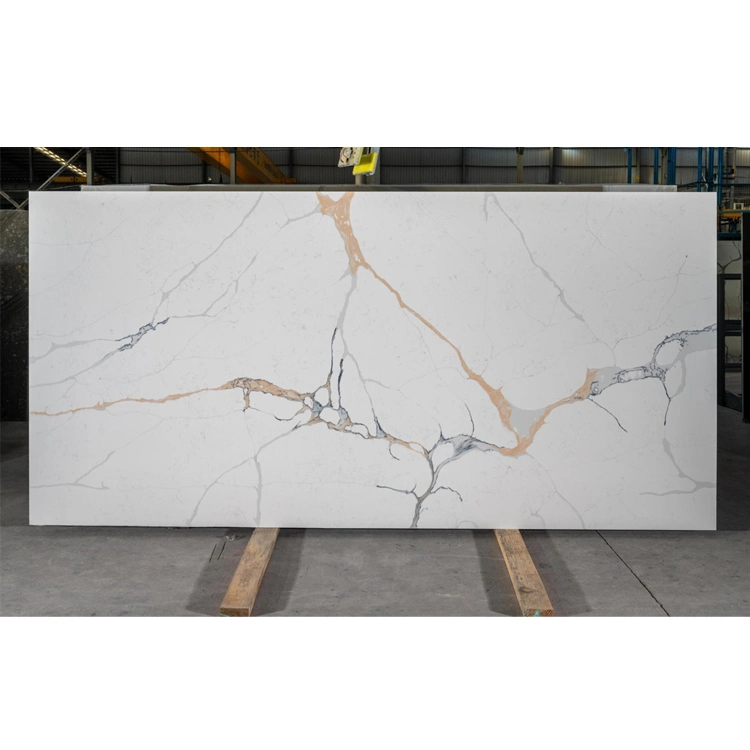 Kitchen Table Countertops Artificial Stone Calacatta Gold White Engineered Quartz Stone Slab