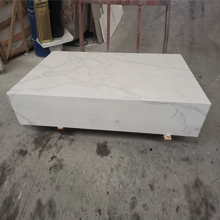 Artificial Stone Table Top White Solid Surface Plinth Calacatta Quartz Coffee Table