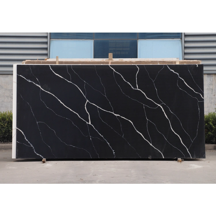 Black Calacatta Artificial Quartz Stone Slabs for Kitchen Countertop